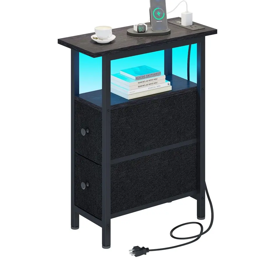 End Table with Charging Station, Narrow Side Table with 2 Fabric Drawers, Skinny Nightstand with LED Light, Slim Bedside Table f
End Table with Charging Station, Narrow Side Table with 2 Fabric Drawers, Skinny Nightstand with LED Light, Slim Bedside Table f