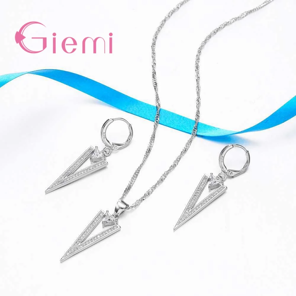 Real 925 Sterling Silver Jewelry Sets Trendy Geometry Triangle Zircon Pendant Necklace Earrings Set for Women Party Jewelry Gift
Real 925 Sterling Silver Jewelry Sets Trendy Geometry Triangle Zircon Pendant Necklace Earrings Set for Women Party Jewelry Gift