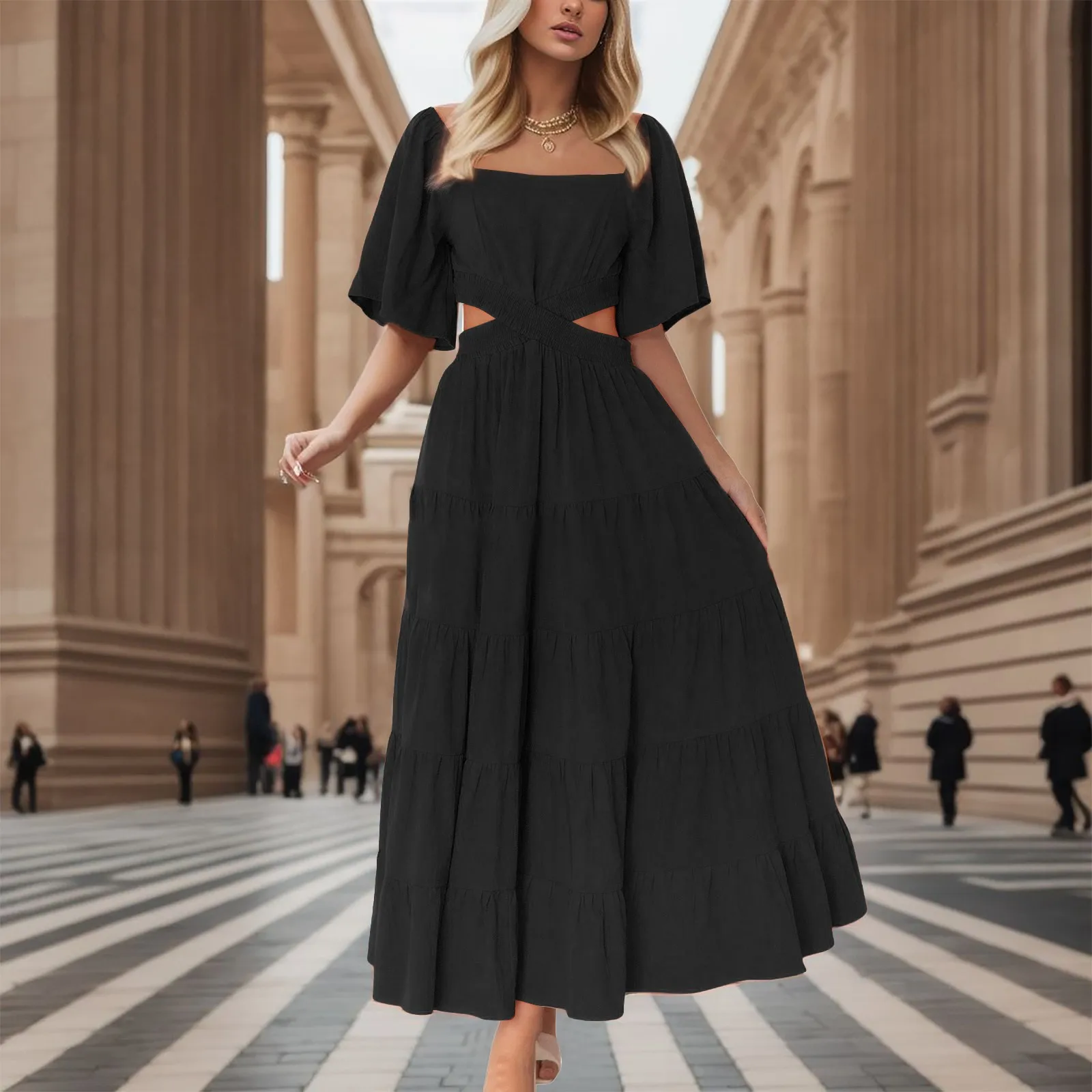Summer Women New Vintage Dress Elegant Square Neck Bubble Sleeve Long Dress Casual Beach Dress Waist Cut Out Elastic Dress
Summer Women New Vintage Dress Elegant Square Neck Bubble Sleeve Long Dress Casual Beach Dress Waist Cut Out Elastic Dress