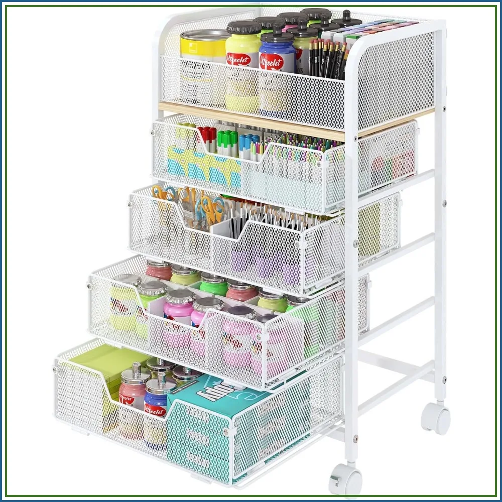 5-Tier Craft Organizer Cart with Lockable Wheels, Rolling Utility Storage with Drawers and DIY Divider, Office Supply Cart for Studio
5-Tier Craft Organizer Cart with Lockable Wheels, Rolling Utility Storage with Drawers and DIY Divider, Office Supply Cart for Studio