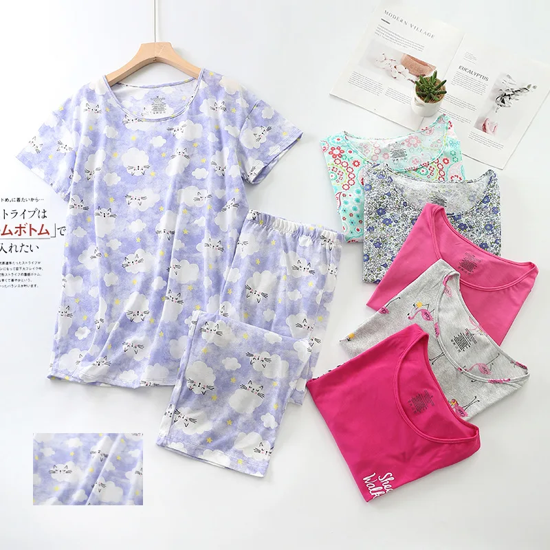 Хлопковые трикотажные пижамные комплекты для женщин, летние с короткими рукавами, большие размеры, легкий костюм для сна из 2 предметов, милый свежий костюм
Хлопковые трикотажные пижамные комплекты для женщин, летние с короткими рукавами, большие размеры, легкий костюм для сна из 2 предметов, милый свежий костюм