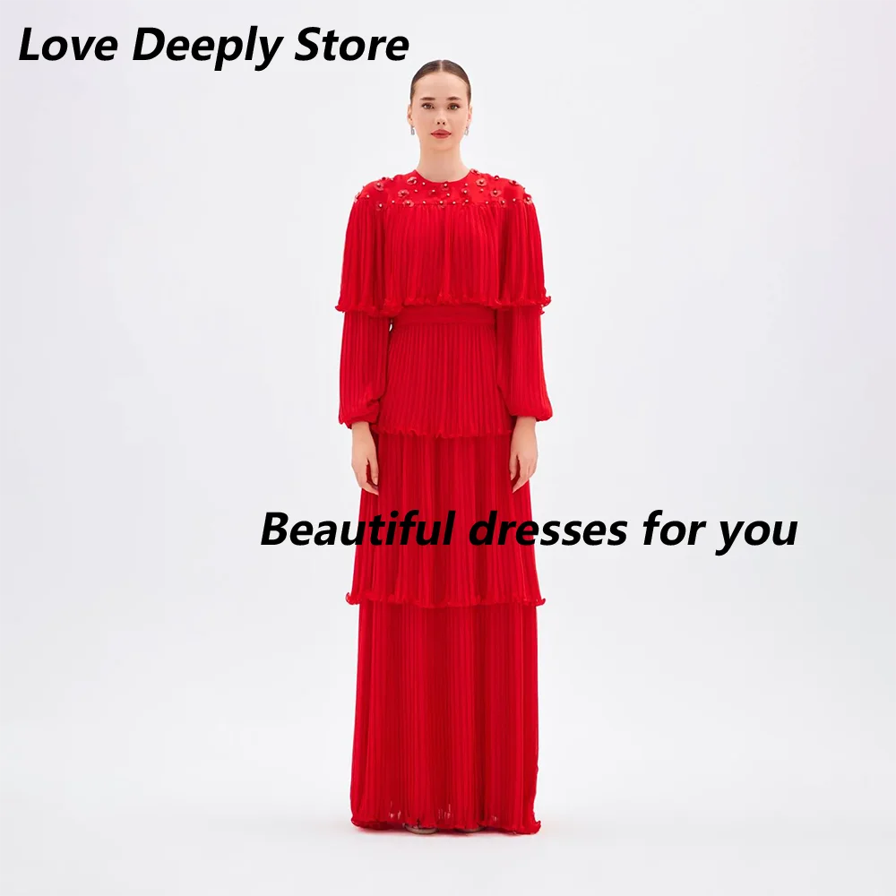 Customized Maxi Formal Dress Red O-Neck Pearls Long Sleeves Prom Gowns for Women A Line Pleat Floor Length Evening Dresses
Customized Maxi Formal Dress Red O-Neck Pearls Long Sleeves Prom Gowns for Women A Line Pleat Floor Length Evening Dresses