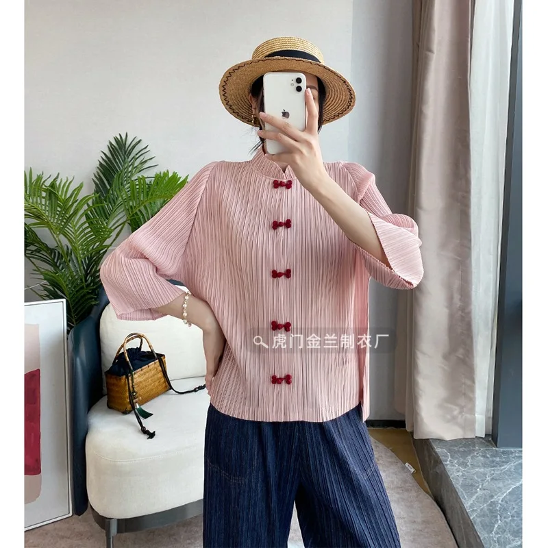Tops country style disc button design fashion plus size shirt long sleeve 2025 spring new Miyake pleated
Tops country style disc button design fashion plus size shirt long sleeve 2025 spring new Miyake pleated