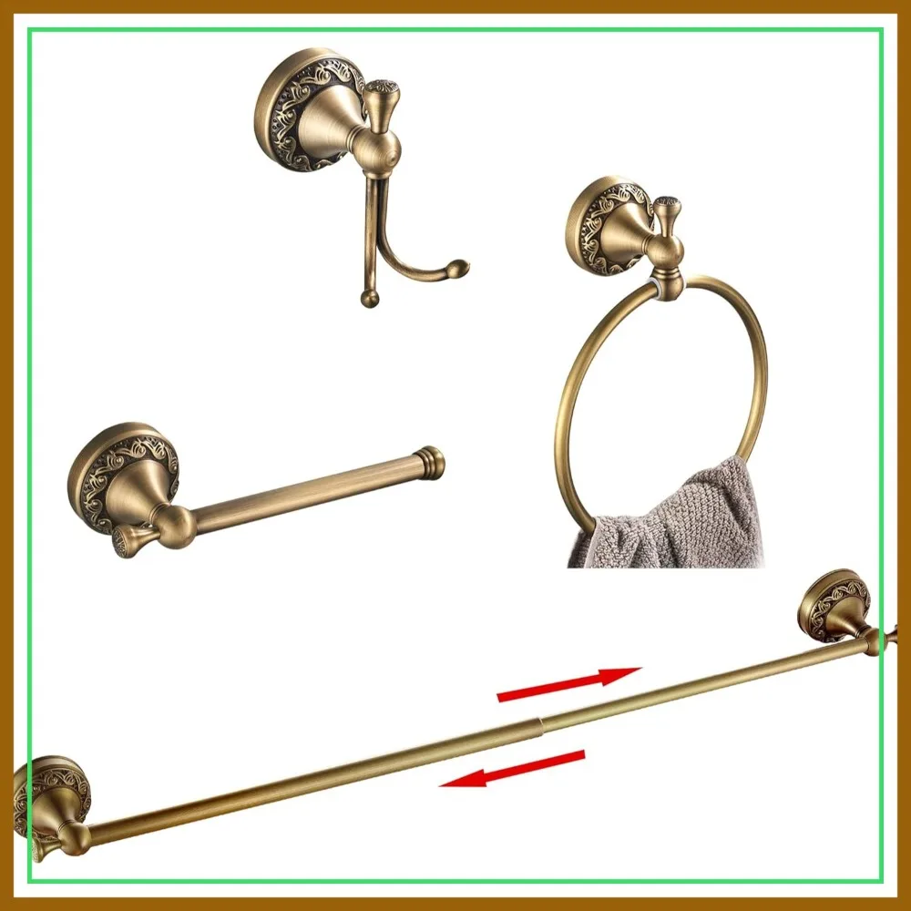 Antique Brass Towel Bar Set, Adjustable Bathroom Hardware 4-Piece Wall Mount
Antique Brass Towel Bar Set, Adjustable Bathroom Hardware 4-Piece Wall Mount