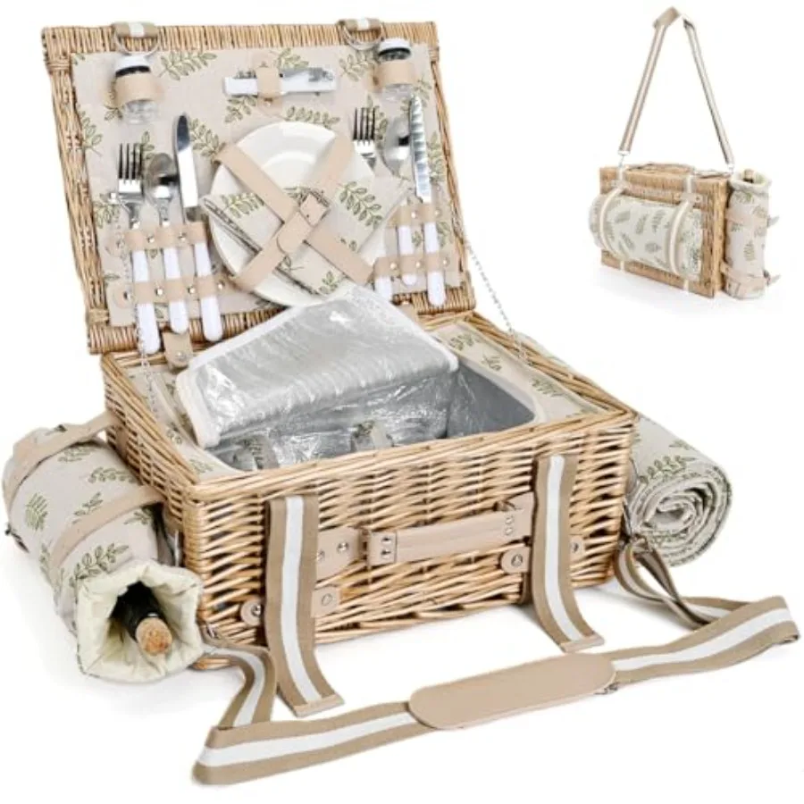 19Pcs Picnic Basket for 2 with Insulated Liner and Waterproof Picnic Blanket Wine Pouch, Large Wicker Picnic Hamper for Camping
19Pcs Picnic Basket for 2 with Insulated Liner and Waterproof Picnic Blanket Wine Pouch, Large Wicker Picnic Hamper for Camping