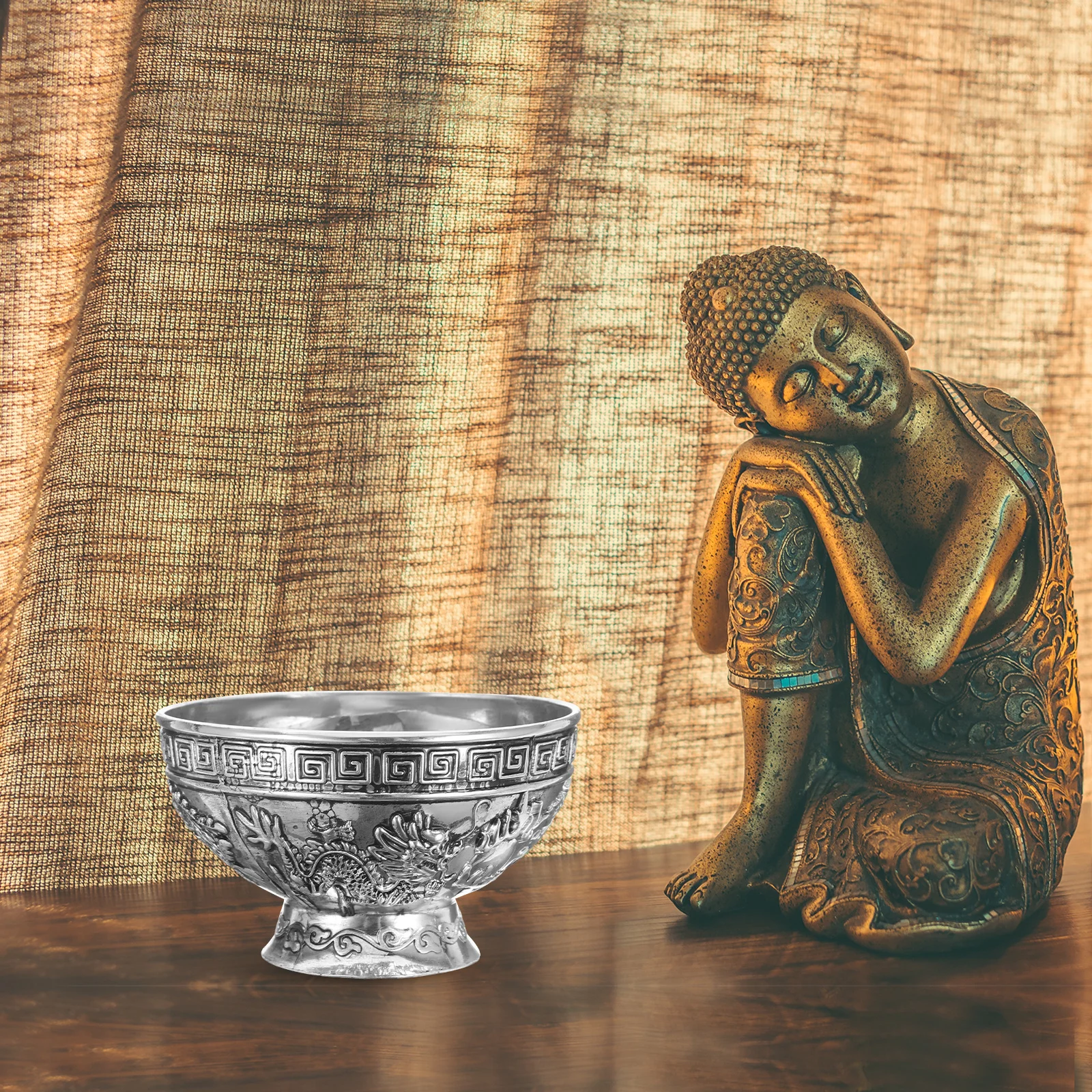 Dragon Phoenix Bowl Silver Finish Buddhist Offering Bowl for Temple Worship Meditation Home Decor Ritual Sacrifice
Dragon Phoenix Bowl Silver Finish Buddhist Offering Bowl for Temple Worship Meditation Home Decor Ritual Sacrifice