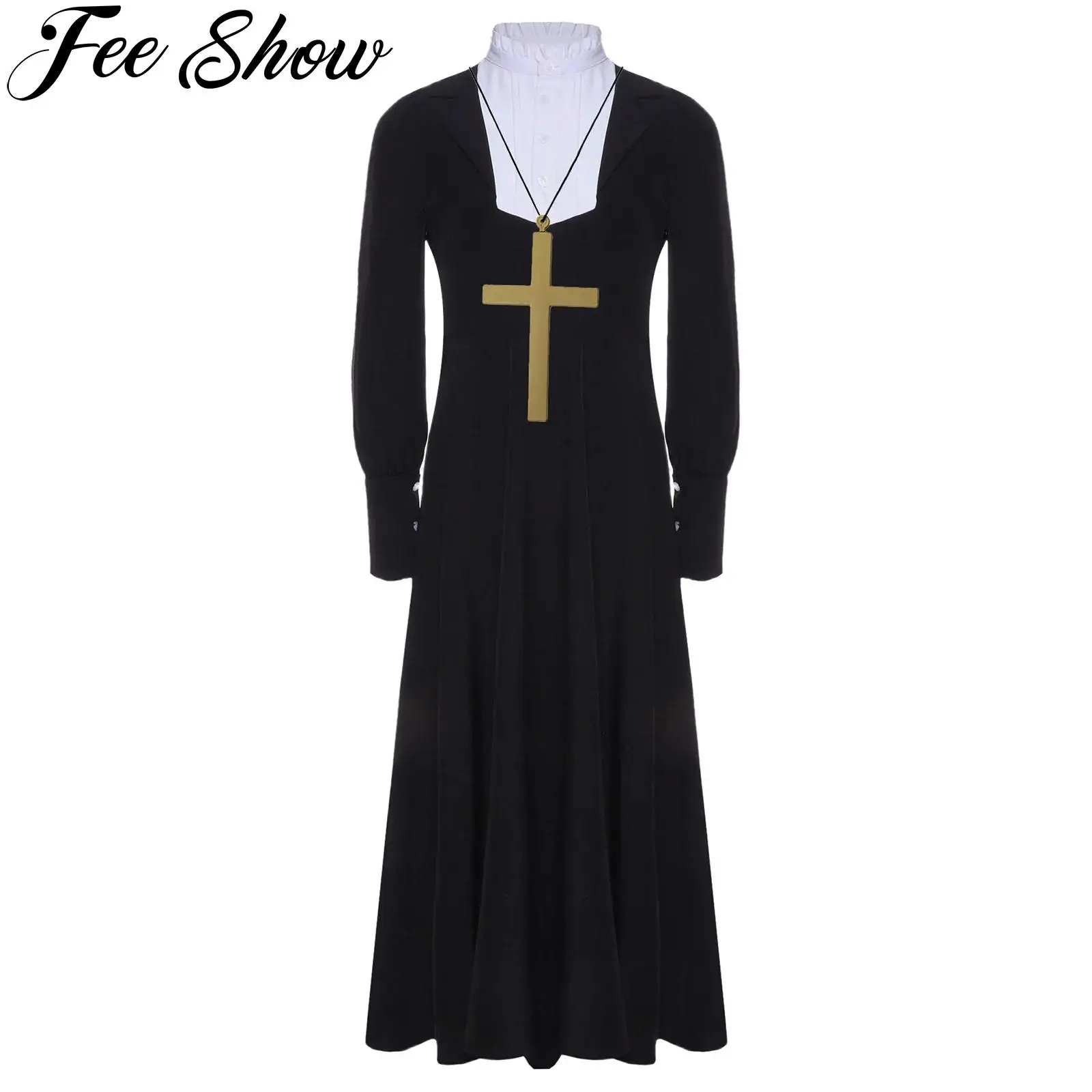 Kids Girls Nun Costume Halloween Theme Party Religious Catholic Priest Sister Cosplay Robe Long Sleeve Dress with Veil Cross
Kids Girls Nun Costume Halloween Theme Party Religious Catholic Priest Sister Cosplay Robe Long Sleeve Dress with Veil Cross