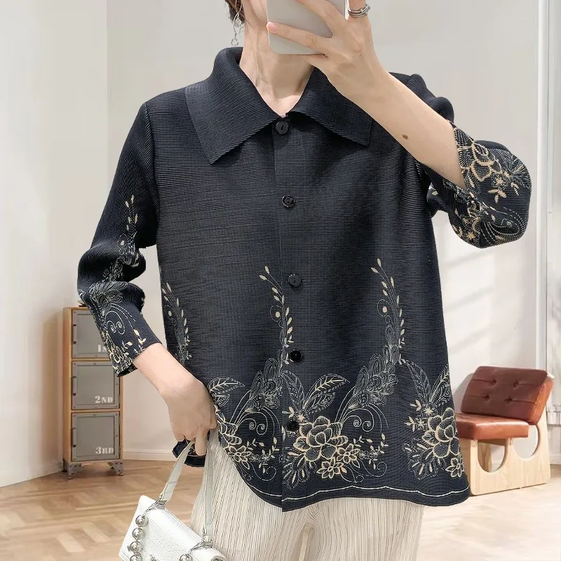 Miyake Pleated Shirt Plisse Jacket 2025 Summer Fold New Lapel Pleat Cardigan Mummy Loose Pleats Plus Size Tops Female Clothing 
Miyake Pleated Shirt Plisse Jacket 2025 Summer Fold New Lapel Pleat Cardigan Mummy Loose Pleats Plus Size Tops Female Clothing