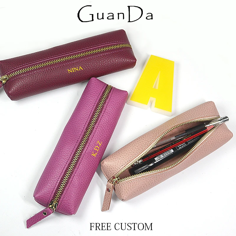 Custom Name Zip Cowhide Pen Pouch Personalized Genuine Leather Pen Bag Business Office Student Storage Bag Travel Cosmetic Bags
Custom Name Zip Cowhide Pen Pouch Personalized Genuine Leather Pen Bag Business Office Student Storage Bag Travel Cosmetic Bags