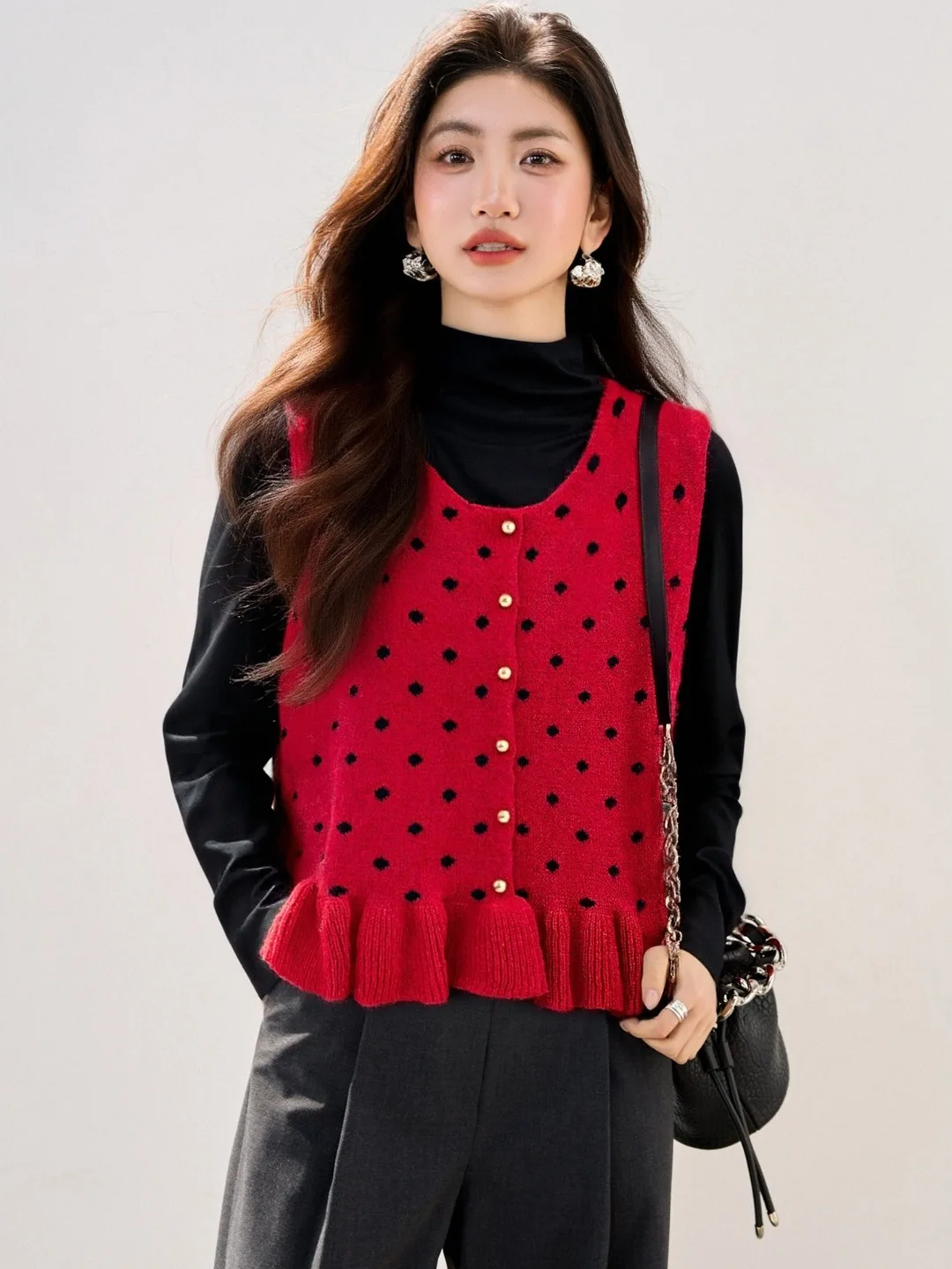Sweet Sle Polka Dot Knitted Open Cardigan Women's Svel Ruffle Hem round Ne Slimming Layering Sweater Vest Autumn Wi...
Sweet Sle Polka Dot Knitted Open Cardigan Women's Svel Ruffle Hem round Ne Slimming Layering Sweater Vest Autumn Wi...