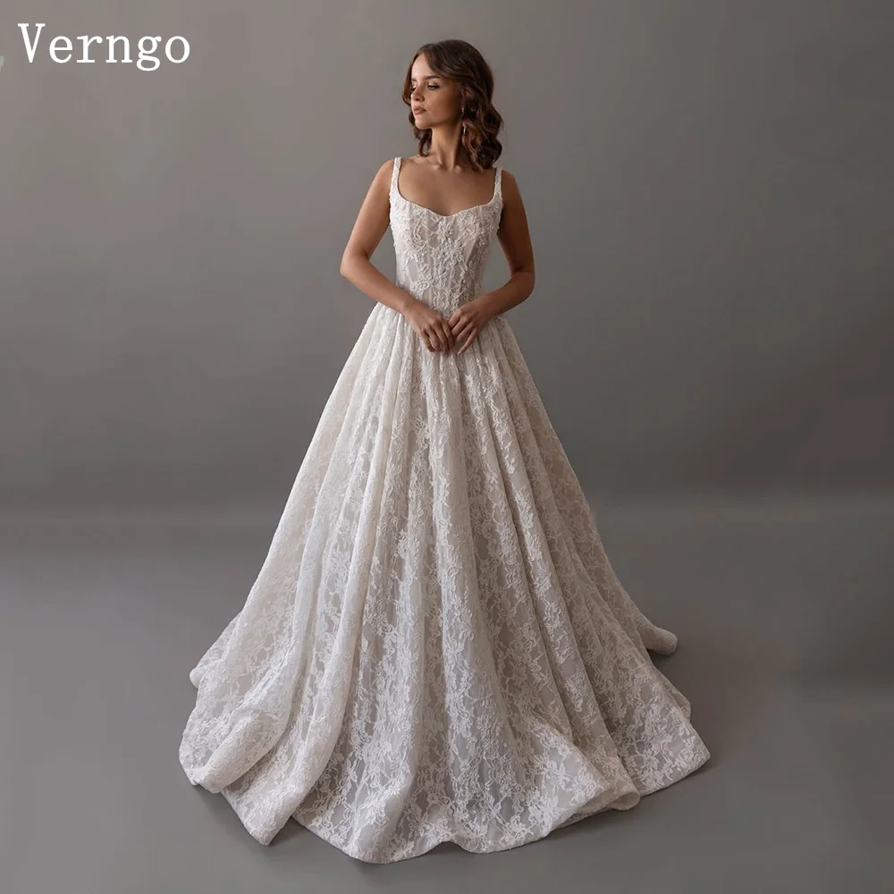 Verngo lvory Lace Bride Gowns Spaghetti Straps A Line Sweap Train Wedding Dress Luxury Elegant Bridal Dresses Customized
Verngo lvory Lace Bride Gowns Spaghetti Straps A Line Sweap Train Wedding Dress Luxury Elegant Bridal Dresses Customized