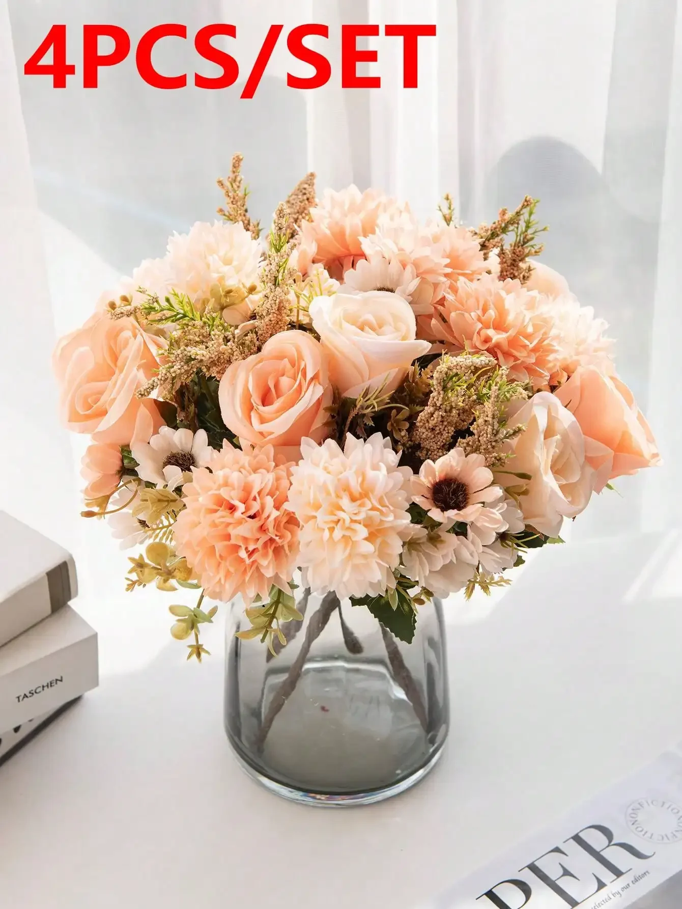 4pcs/set Artificial Flower Bouquet, Suitable For Autumn, Wedding Decoration, Bridal Bouquet, Wrist Flowers, Corsage Material, Home Living Room Bedroom Vase Decoration, Diy Birthday Party Cake Material, New Year Decoration Material, Photoshoot Props
4pcs/set Artificial Flower Bouquet, Suitable For Autumn, Wedding Decoration, Bridal Bouquet, Wrist Flowers, Corsage Material, Home Living Room Bedroom Vase Decoration, Diy Birthday Party Cake Material, New Year Decoration Material, Photoshoot Props