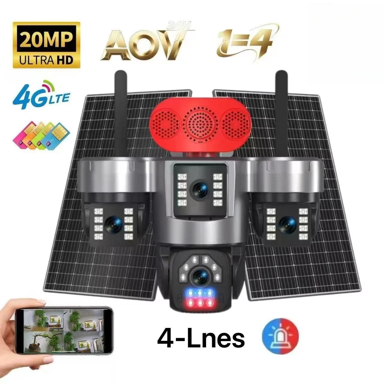 16000mah 3 PTZ AOV 4-Lens 4K HD Outdoor Solar Bullet Camera 360 IP CCTV Wireless Solar 4G SIM Card Security Cameras
16000mah 3 PTZ AOV 4-Lens 4K HD Outdoor Solar Bullet Camera 360 IP CCTV Wireless Solar 4G SIM Card Security Cameras