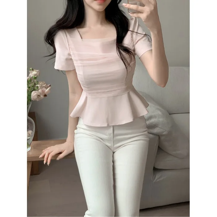 Summer New Style Women's Shirt Bubble Sleeve Waist Cinched Square Collar Mesh Splice Design Fashionable Korean Style Top
Summer New Style Women's Shirt Bubble Sleeve Waist Cinched Square Collar Mesh Splice Design Fashionable Korean Style Top