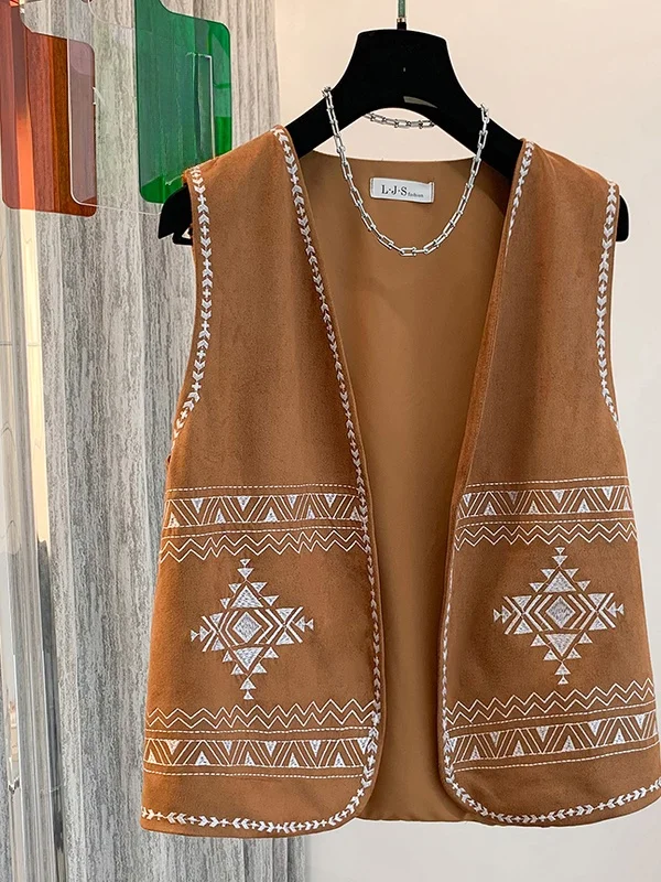 Осенний новый жилет с тяжелой вышивкой в этническом стиле, женский универсальный жилет большого размера Vaion Travel Photoaphy, верхняя одежда 
Осенний новый жилет с тяжелой вышивкой в этническом стиле, женский универсальный жилет большого размера Vaion Travel Photoaphy, верхняя одежда