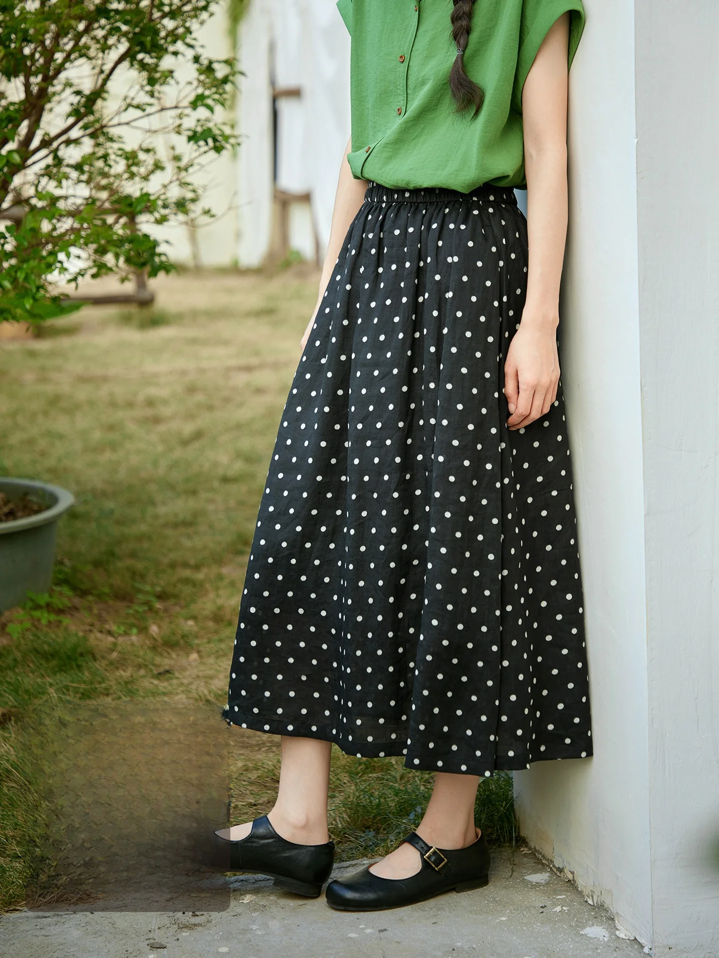 Original Hemp Black Polka Dot Half-length Skirt Women's Summer Loose Casual Elastic Waist Midi A-line Skirt by Stitch
Original Hemp Black Polka Dot Half-length Skirt Women's Summer Loose Casual Elastic Waist Midi A-line Skirt by Stitch