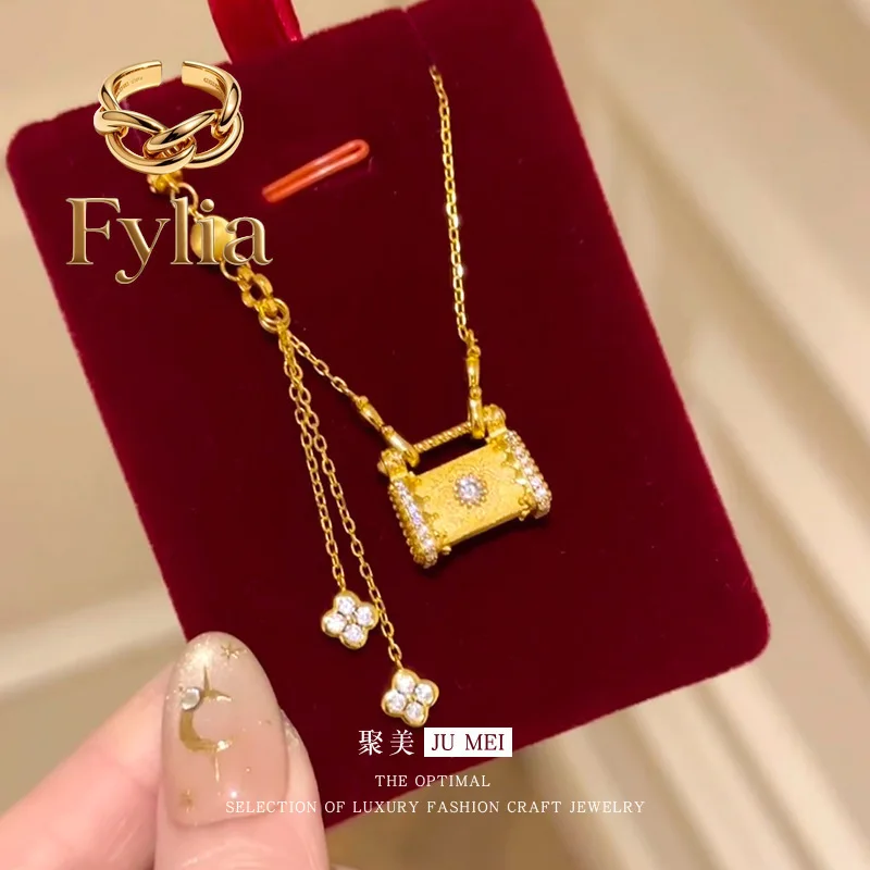 Fylia Jewelry Luxury 24K 9999 Pure Gold real gold Point Drill Brushed Lock Bag Necklace Longlife Lock Lucky Grass Clavicle Cha
Fylia Jewelry Luxury 24K 9999 Pure Gold real gold Point Drill Brushed Lock Bag Necklace Longlife Lock Lucky Grass Clavicle Cha