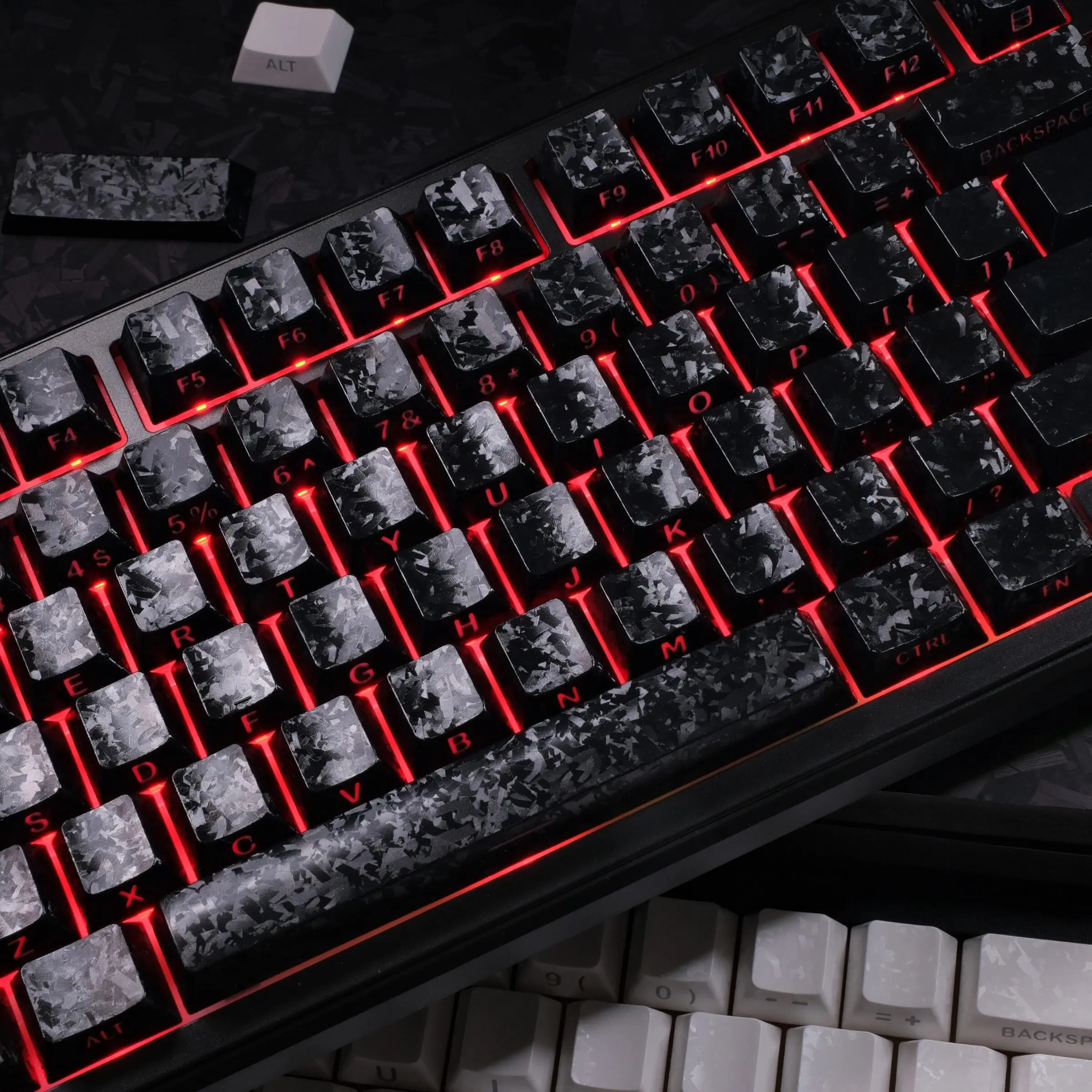 Black Carbon Fiber Side Print RGB Backlit Key caps Double Shot PBT Keycaps Cherry Profile for MX Switches Gaming Keyboard
Black Carbon Fiber Side Print RGB Backlit Key caps Double Shot PBT Keycaps Cherry Profile for MX Switches Gaming Keyboard