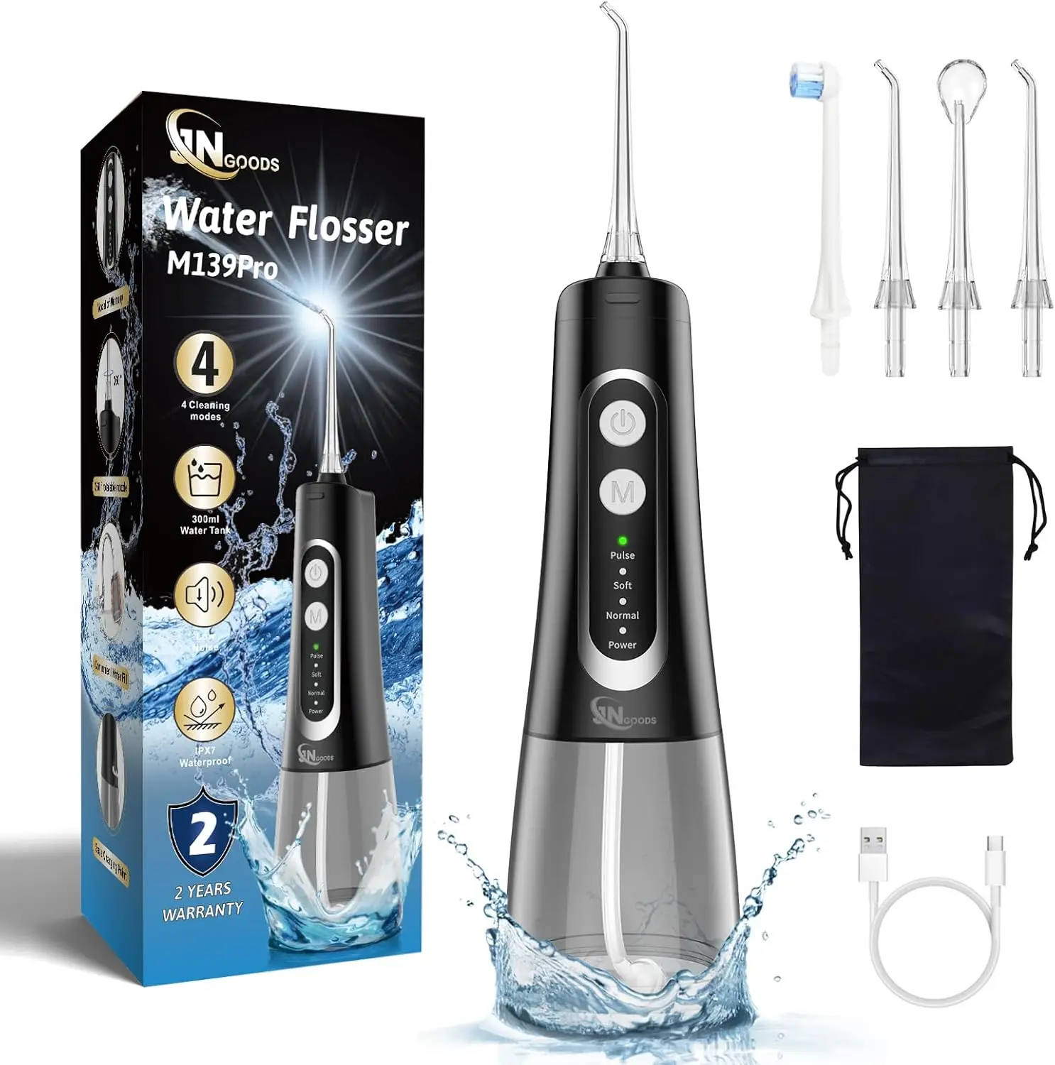 Cordless Water Dental Flosser Oral Irrigator, 300ml Rechargeable, IPX7 Waterproof, 4 Modes, 4 Jet Tips, Travel Home Use (Black)
Cordless Water Dental Flosser Oral Irrigator, 300ml Rechargeable, IPX7 Waterproof, 4 Modes, 4 Jet Tips, Travel Home Use (Black)