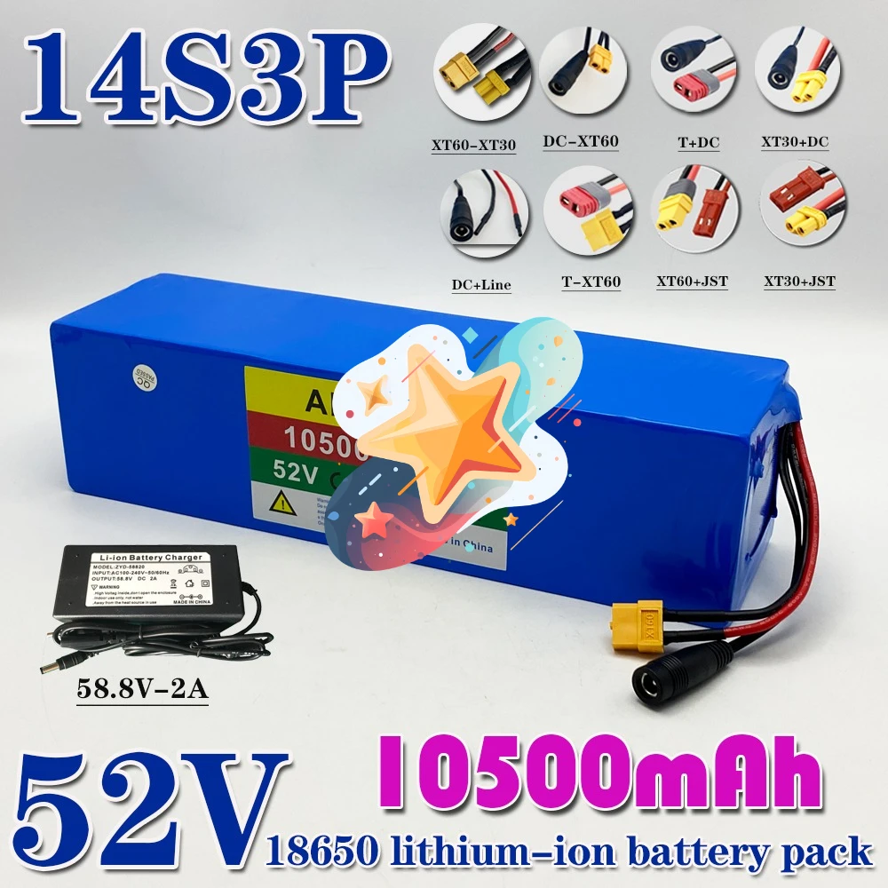rechargeable lithium 52V battery 10.5AH 18650 14S3P with BMS,For various electronic devices and transportation equipment
rechargeable lithium 52V battery 10.5AH 18650 14S3P with BMS,For various electronic devices and transportation equipment