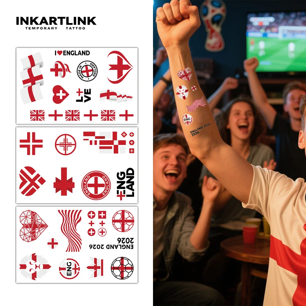 INKARTLINK 1 Set of 3 PCS ENGLAND Flag Series Temporary Waterproof Tattoo Stickers, Color Lasts 2-5 Days
INKARTLINK 1 Set of 3 PCS ENGLAND Flag Series Temporary Waterproof Tattoo Stickers, Color Lasts 2-5 Days