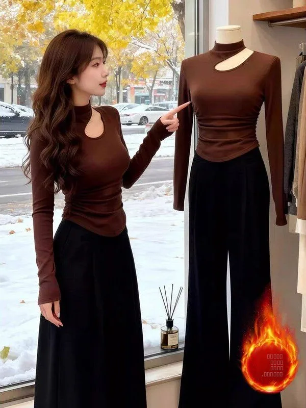 plus Size Women's Korean Style Hollow out Half High Collar Fleece Lined T-Shirt Slimming Base Shirt for Autumn Winter
plus Size Women's Korean Style Hollow out Half High Collar Fleece Lined T-Shirt Slimming Base Shirt for Autumn Winter