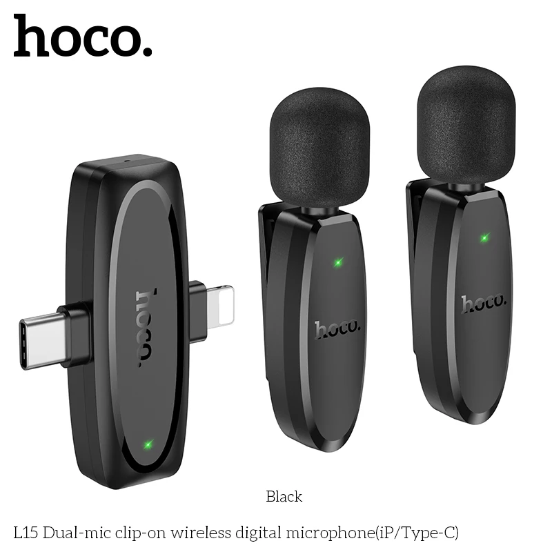HOCO L15 Dual-mic Clip-on Беспроводной цифровой микрофон для iPhone Type-C Портативный мини-аудио-видео запись Прямая трансляция
HOCO L15 Dual-mic Clip-on Беспроводной цифровой микрофон для iPhone Type-C Портативный мини-аудио-видео запись Прямая трансляция