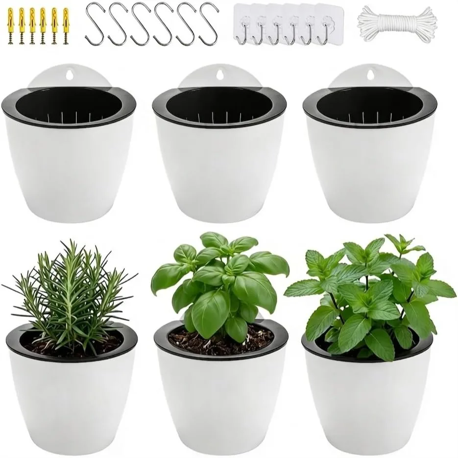 6 Pack White Self Watering Hanging Planter Pots for Indoor Outdoor Vertical Garden Wall Mount
6 Pack White Self Watering Hanging Planter Pots for Indoor Outdoor Vertical Garden Wall Mount