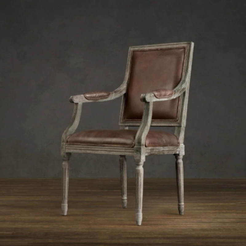Original single furniture office chair French country retro solid wood dining chair American simple oil wax leather chair
Original single furniture office chair French country retro solid wood dining chair American simple oil wax leather chair