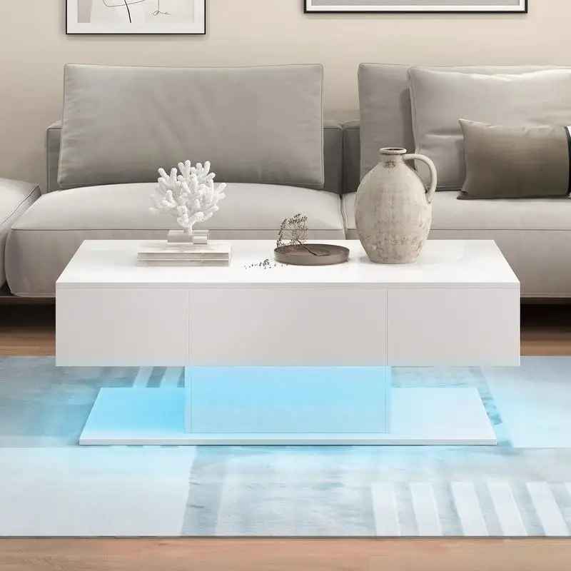 Modern LED Coffee Table with 20 Color LED Lights and 2 Storage Drawers-White
Modern LED Coffee Table with 20 Color LED Lights and 2 Storage Drawers-White