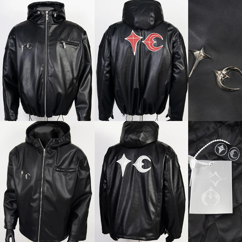 Американский стиль Thug Club Куртки с металлическим логотипом High Street Кожаное пальто на молнии с капюшоном Мужчины Женщины Повседневная теплая хлопковая одежда
Американский стиль Thug Club Куртки с металлическим логотипом High Street Кожаное пальто на молнии с капюшоном Мужчины Женщины Повседневная теплая хлопковая одежда