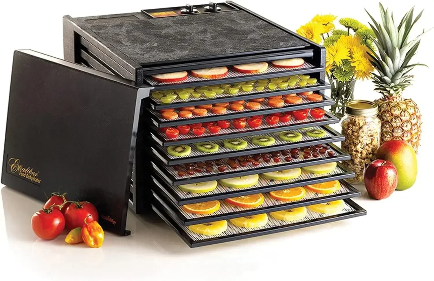 Excalibur 3926TCDB Electric Food Dehydrator Machine with Clear Door, 26-Hour Timer, Automatic Shut Off and Temperature Control
Excalibur 3926TCDB Electric Food Dehydrator Machine with Clear Door, 26-Hour Timer, Automatic Shut Off and Temperature Control