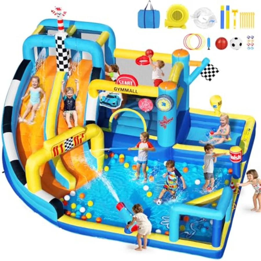 Outdoor Racing-Themed Bouncy Castle with Soccer Area and Splash Pool Blue 12-in-1 Waterslide Park 750W Blower Double Water Slid
Outdoor Racing-Themed Bouncy Castle with Soccer Area and Splash Pool Blue 12-in-1 Waterslide Park 750W Blower Double Water Slid