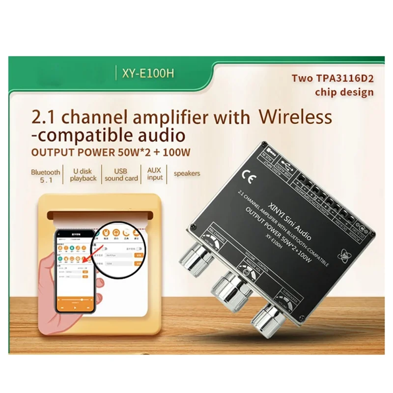 Y22A-XY-E100H2.1-канальный модуль платы аудиоусилителя Bluetooth Модуль Bluetooth Аудиомодуль TPA3116 50 Втx2 + 100 Вт Сабвуфер
Y22A-XY-E100H2.1-канальный модуль платы аудиоусилителя Bluetooth Модуль Bluetooth Аудиомодуль TPA3116 50 Втx2 + 100 Вт Сабвуфер