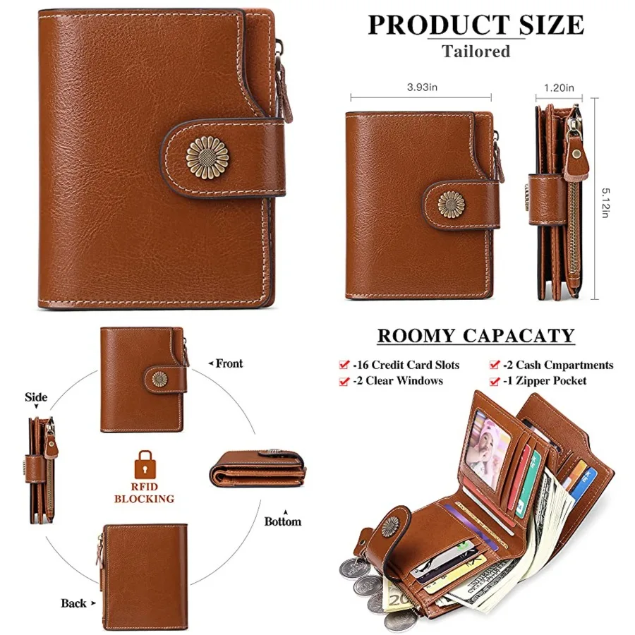 Genuine Leather Small Wallet for Women, RFID Blocking, Compact Size
Genuine Leather Small Wallet for Women, RFID Blocking, Compact Size