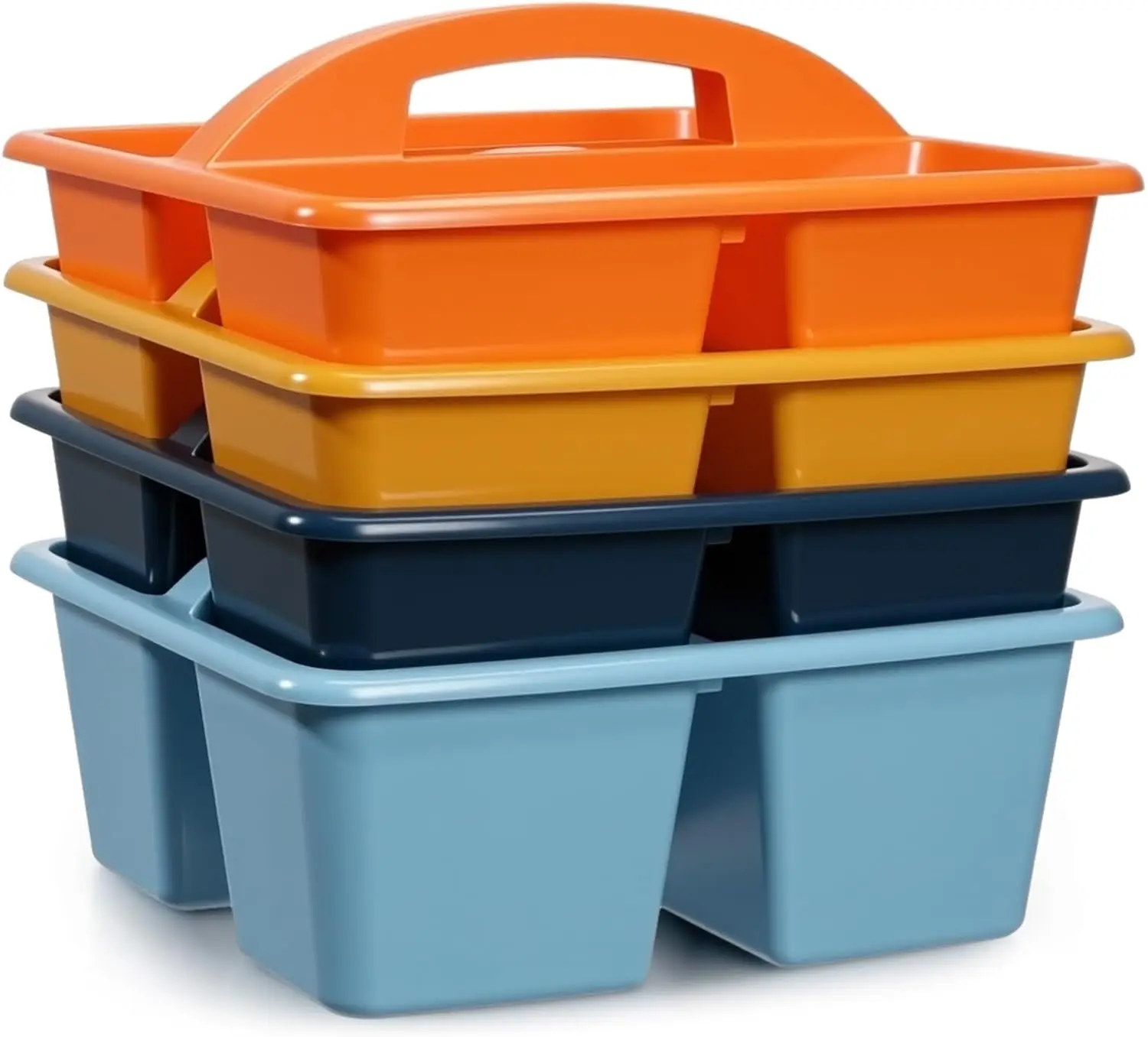 4-Pack Stackable Storage Caddy with Handle, Plastic Basket Organizer for Desk Office Table Supplies (Blue Orange)
4-Pack Stackable Storage Caddy with Handle, Plastic Basket Organizer for Desk Office Table Supplies (Blue Orange)