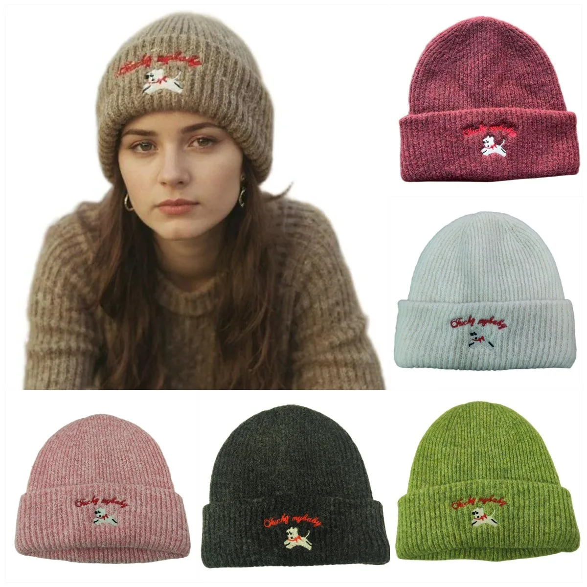 New Cute Puppy Winter Dog Embroidery Warm Knitted Cold Hat Wool Hat Female Face Small Versatile Big Head Hat Beanies Skullies
New Cute Puppy Winter Dog Embroidery Warm Knitted Cold Hat Wool Hat Female Face Small Versatile Big Head Hat Beanies Skullies