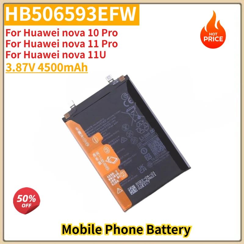 HB506593EFW High Quality Phone Battery 3.87V 4500mAh For Huawei nova 10 Pro/nova 11 Pro/nova 11U Brand New Replacement Battery
HB506593EFW High Quality Phone Battery 3.87V 4500mAh For Huawei nova 10 Pro/nova 11 Pro/nova 11U Brand New Replacement Battery