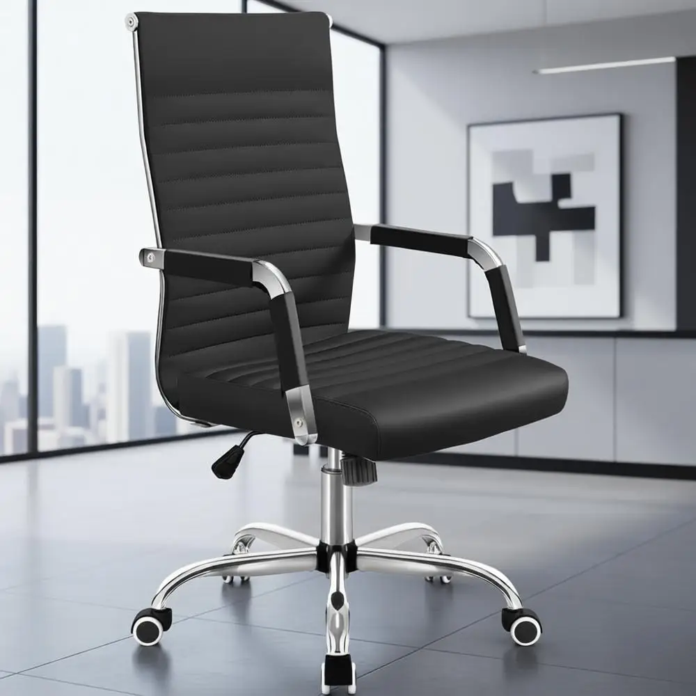 Black PU Leather Office Chair - Ergonomic Swivel Armchair for Conference Rooms and Home Offices
Black PU Leather Office Chair - Ergonomic Swivel Armchair for Conference Rooms and Home Offices