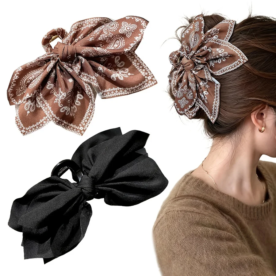 2Pcs women's fashion solid color, cashew print bow hair claw clip, suitable for daily and casual back of the head hair shark clip, vacation and various festival photos, bohemian style, age reduction, meet daily matching, give as a gift
2Pcs women's fashion solid color, cashew print bow hair claw clip, suitable for daily and casual back of the head hair shark clip, vacation and various festival photos, bohemian style, age reduction, meet daily matching, give as a gift