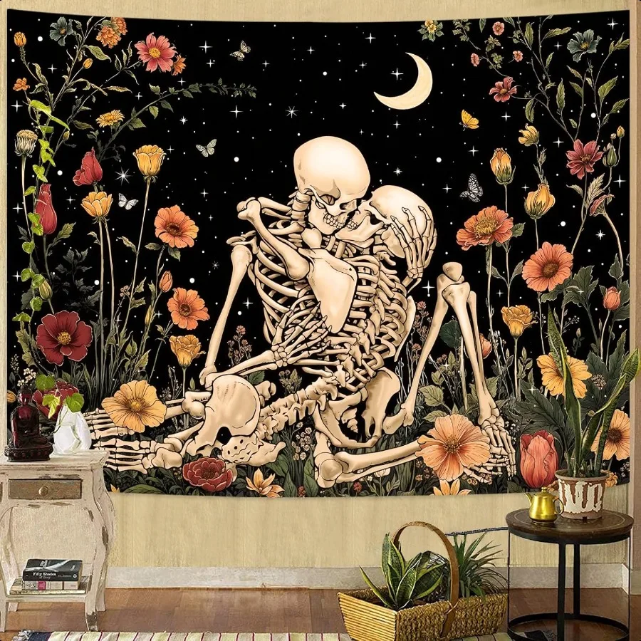 Floral Skeleton Lovers Tapestry for Bedroom Gothic Skull Wall Tapestry Aesthetic Vintage Flower Plant Small Tapestries Wall Han
Floral Skeleton Lovers Tapestry for Bedroom Gothic Skull Wall Tapestry Aesthetic Vintage Flower Plant Small Tapestries Wall Han