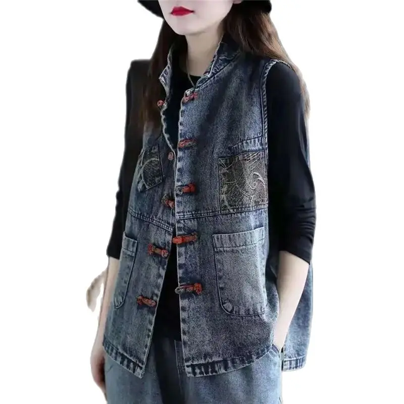 Spring Summer Shor Denim Waistcoat Women 2024 New Fashion Loose Leisure Jacket Coil Buckle Black blue Vintage Outerwear Female
Spring Summer Shor Denim Waistcoat Women 2024 New Fashion Loose Leisure Jacket Coil Buckle Black blue Vintage Outerwear Female