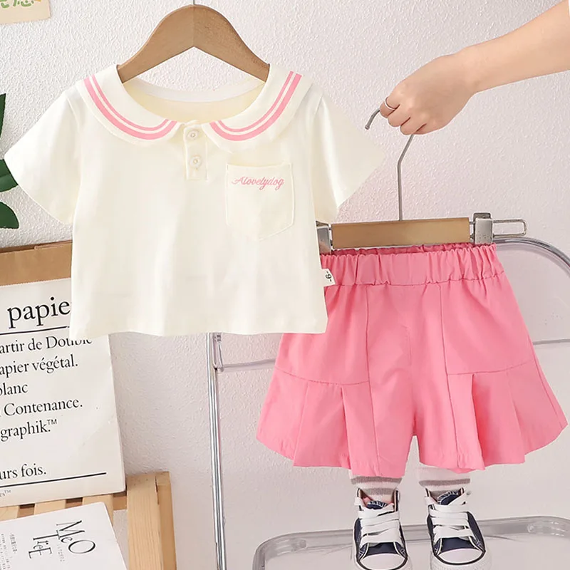 2Piece 2025 Summer Toddler Girl Clothes Korean Fashion Letter Cute Doll Collar Short Sleeve Baby Tops+Skirt Children's Sets B085
2Piece 2025 Summer Toddler Girl Clothes Korean Fashion Letter Cute Doll Collar Short Sleeve Baby Tops+Skirt Children's Sets B085