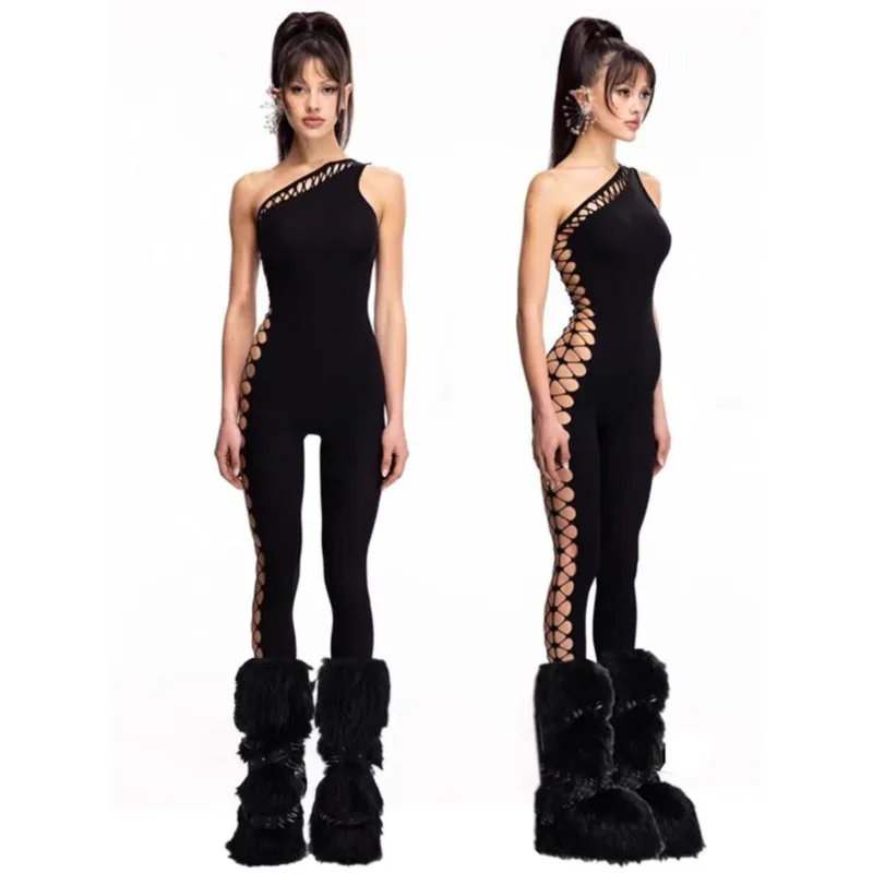 Sexy Streetwear Slanted Shoulder Hollow Sleeveless Jumpsuit Hot Girls Tight Fitting Slimming Bottom Jumpsuit Punk Personality
Sexy Streetwear Slanted Shoulder Hollow Sleeveless Jumpsuit Hot Girls Tight Fitting Slimming Bottom Jumpsuit Punk Personality