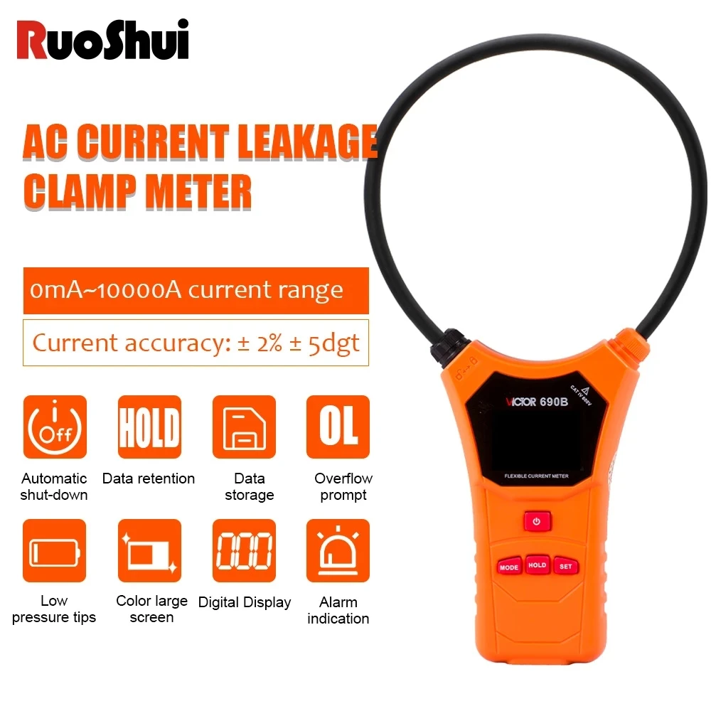 Victor 690 Digital Flexible Current Clamp Meter Multimeter True RMS Leakage Ammeter Pliers Voltage Tester Electric Instruments
Victor 690 Digital Flexible Current Clamp Meter Multimeter True RMS Leakage Ammeter Pliers Voltage Tester Electric Instruments