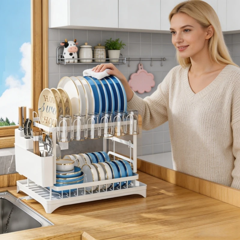 1pc Double Layer Kitchen Dish Drain Rack with Chopsticks Cup Cutting Board Holder Countertop Tableware Storage Rack for Home Dai
1pc Double Layer Kitchen Dish Drain Rack with Chopsticks Cup Cutting Board Holder Countertop Tableware Storage Rack for Home Dai