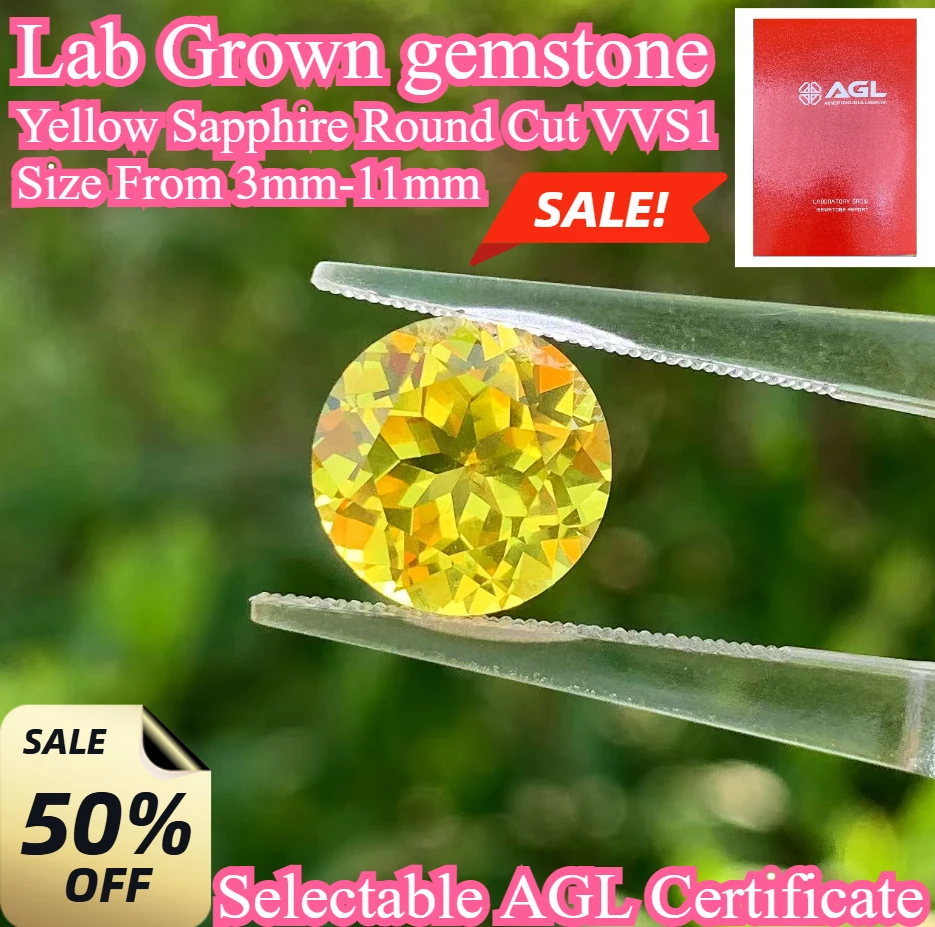 Lab Grown Sapphire Yellow Color Round Cut Loose Gemstone Pass Diamoand Tester For Jewelry Diy Making Selectable AGL Certificate
Lab Grown Sapphire Yellow Color Round Cut Loose Gemstone Pass Diamoand Tester For Jewelry Diy Making Selectable AGL Certificate