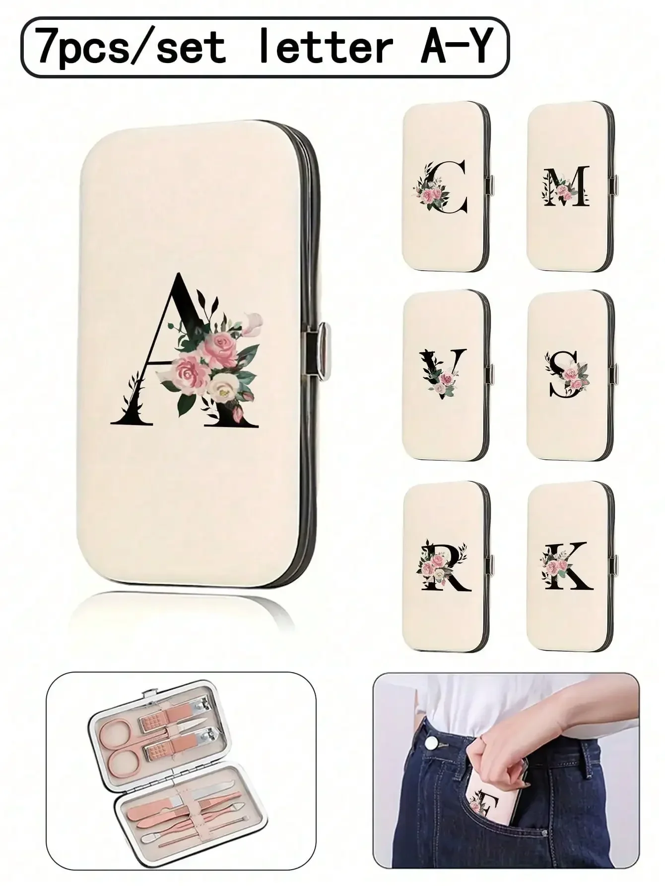 7pcs Pink Travel Manicure Set With Minimalist White Letter A-Z & Heart Pattern. The Spacious Storage Case Includes Stainless Steel Tools And A Super Sharp Splash-Proof Nail Clipper Set. Ideal For Carrying Nail Care Essentials On The Go, Whether For Travel
7pcs Pink Travel Manicure Set With Minimalist White Letter A-Z & Heart Pattern. The Spacious Storage Case Includes Stainless Steel Tools And A Super Sharp Splash-Proof Nail Clipper Set. Ideal For Carrying Nail Care Essentials On The Go, Whether For Travel