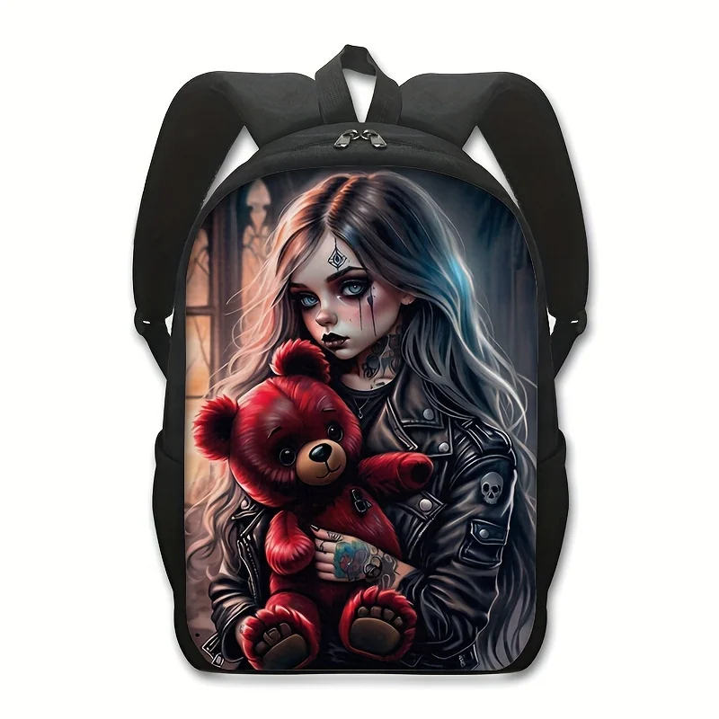 Gothic Girl and Teddy Bear Cartoon Printed Backpack - Durable Polyester School Bag with Multiple Compartments, Padded
Gothic Girl and Teddy Bear Cartoon Printed Backpack - Durable Polyester School Bag with Multiple Compartments, Padded