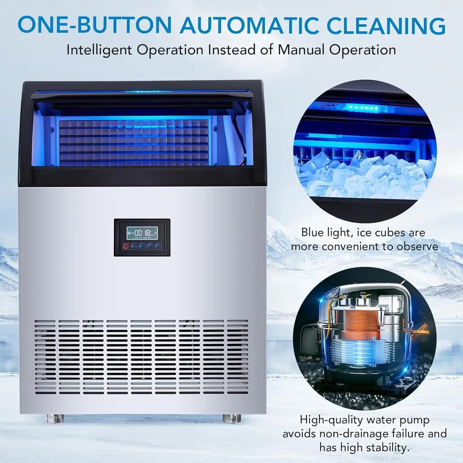 Commercial Ice Maker, 155 Lbs/24H Stainless Steel Undercounter Ice Maker, LED Digital Display Ice Machine for Bars/Home/Business
Commercial Ice Maker, 155 Lbs/24H Stainless Steel Undercounter Ice Maker, LED Digital Display Ice Machine for Bars/Home/Business
